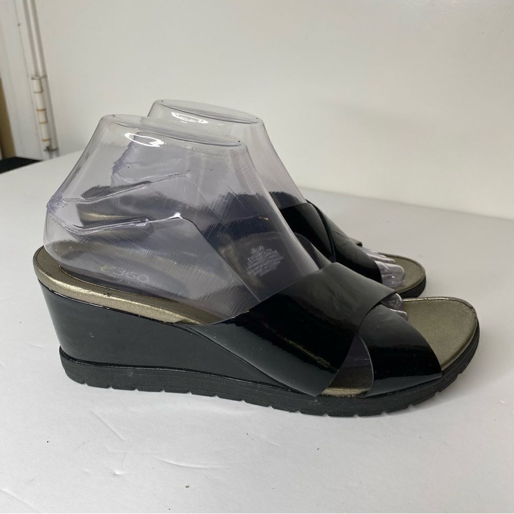 Easy Spirit Shoes Womens 9.5 W EsHartlyn E360 Slip On Black Wedge Open Toe Shoes